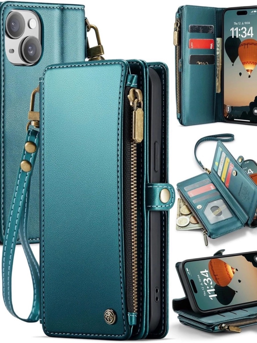 iPhone 15 Plus Magnetic Wallet Case Magsafe RFID Zip Teal